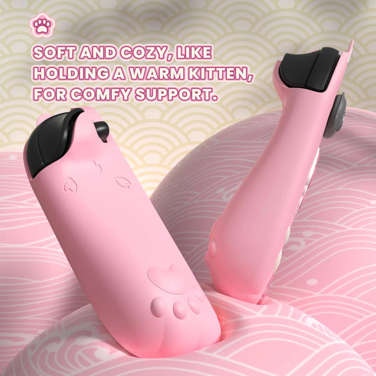 PlayVital Funda Protectora para Nintendo Switch 2 (2025) - Agarre de Silicona con Carcasa Trasera de PC, Protector con Soporte Plegable y Tapas para Joysticks, Diseño Gatito Lindo (Rosa)