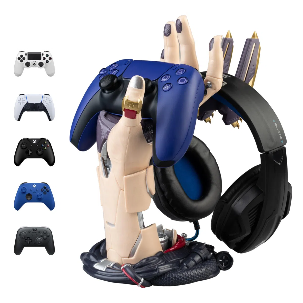 Grupo Erik Soporte Mando PS5 y Auriculares Cyberpunk - Soporte Mando XBOX, PS4, PS5 para Escritorio Gamer | Accesorios PS5, Setup Gamer Regalos (16 x 20 x 27,5 cm)