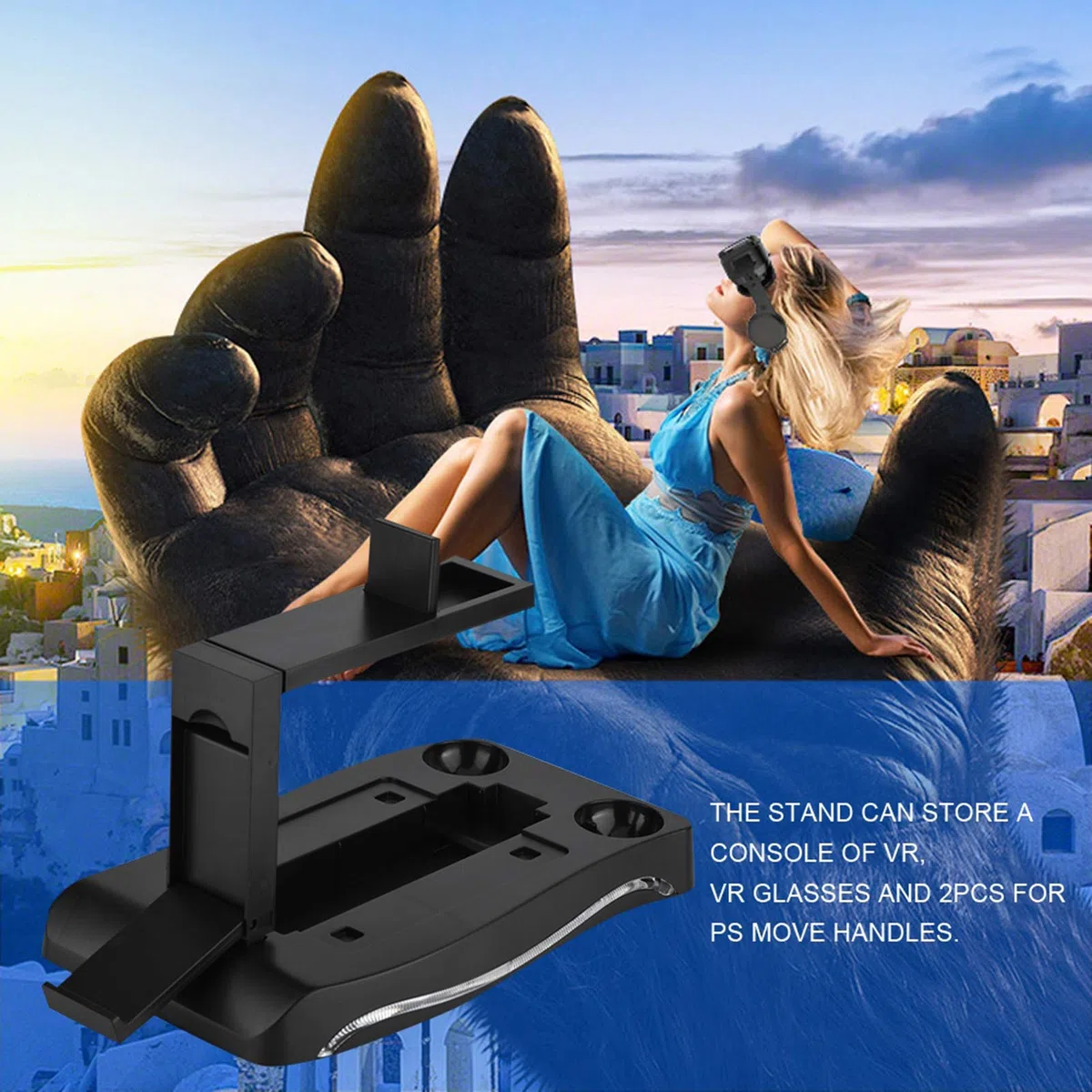 ciciglow Estación De Carga para PS4 VR, Controlador De PS4 VR Estación De Carga Soporte De Base Soporte para Auriculares VR para Consola De VR, Gafas VR Y 2 Asas De Movimiento PS4