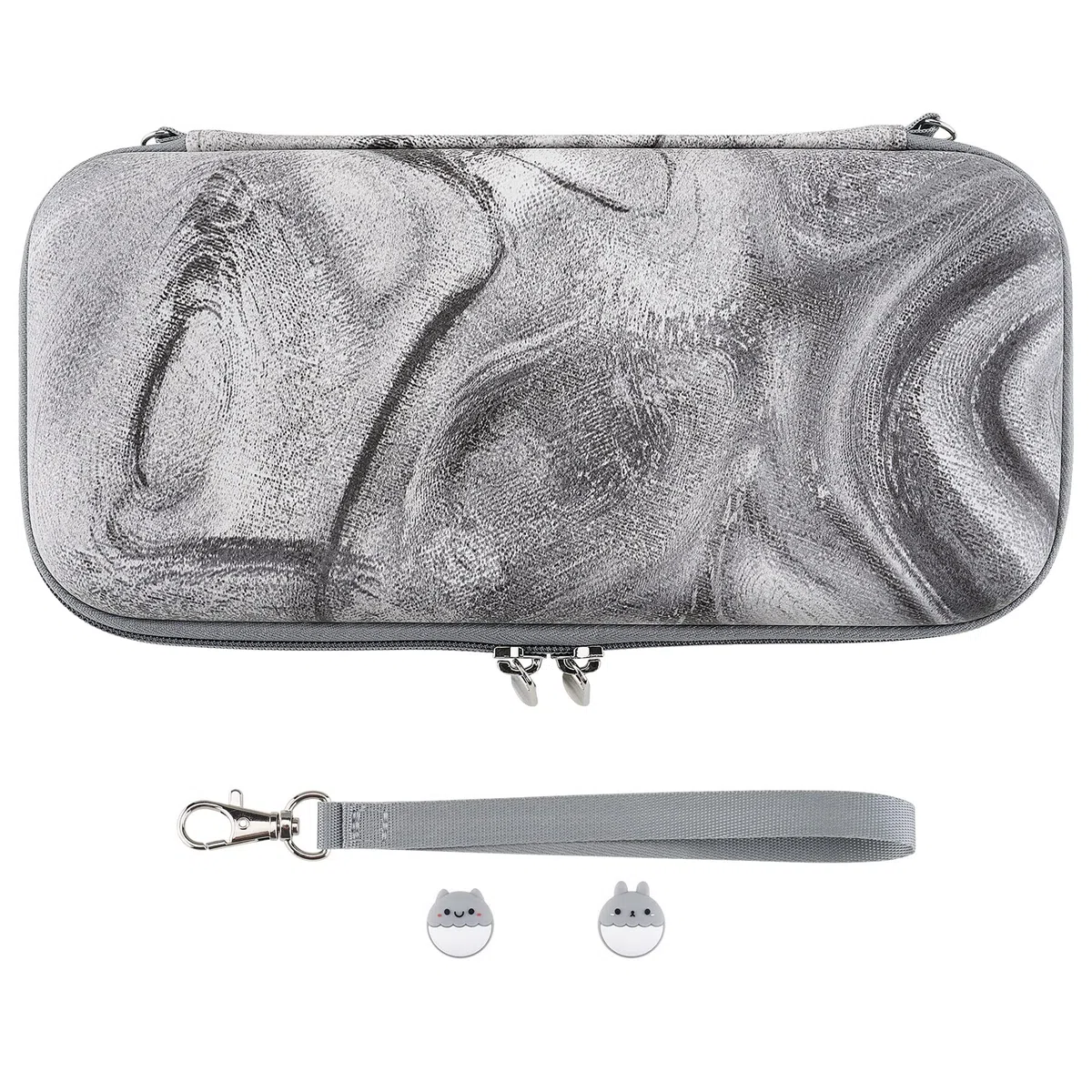playvital Estuche Portátil para Nintendo Switch y OLED - Funda de Transporte con Tapas de Joystick, 10 Ranuras para Juegos, Bolsillo Interior Suave y Forro Protector (Remolino de Plata)