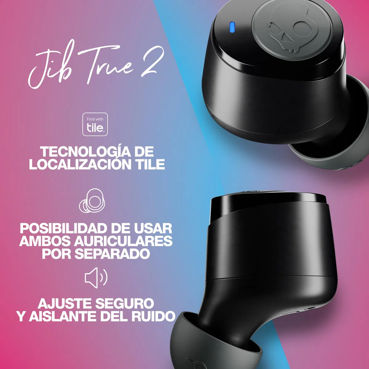 Skullcandy Jib True 2 Auriculares In-Ear Inalámbricos, 32 h de Autonomía, Micrófono, Compatibles con iPhone Android y Dispositivos Bluetooth - Gris