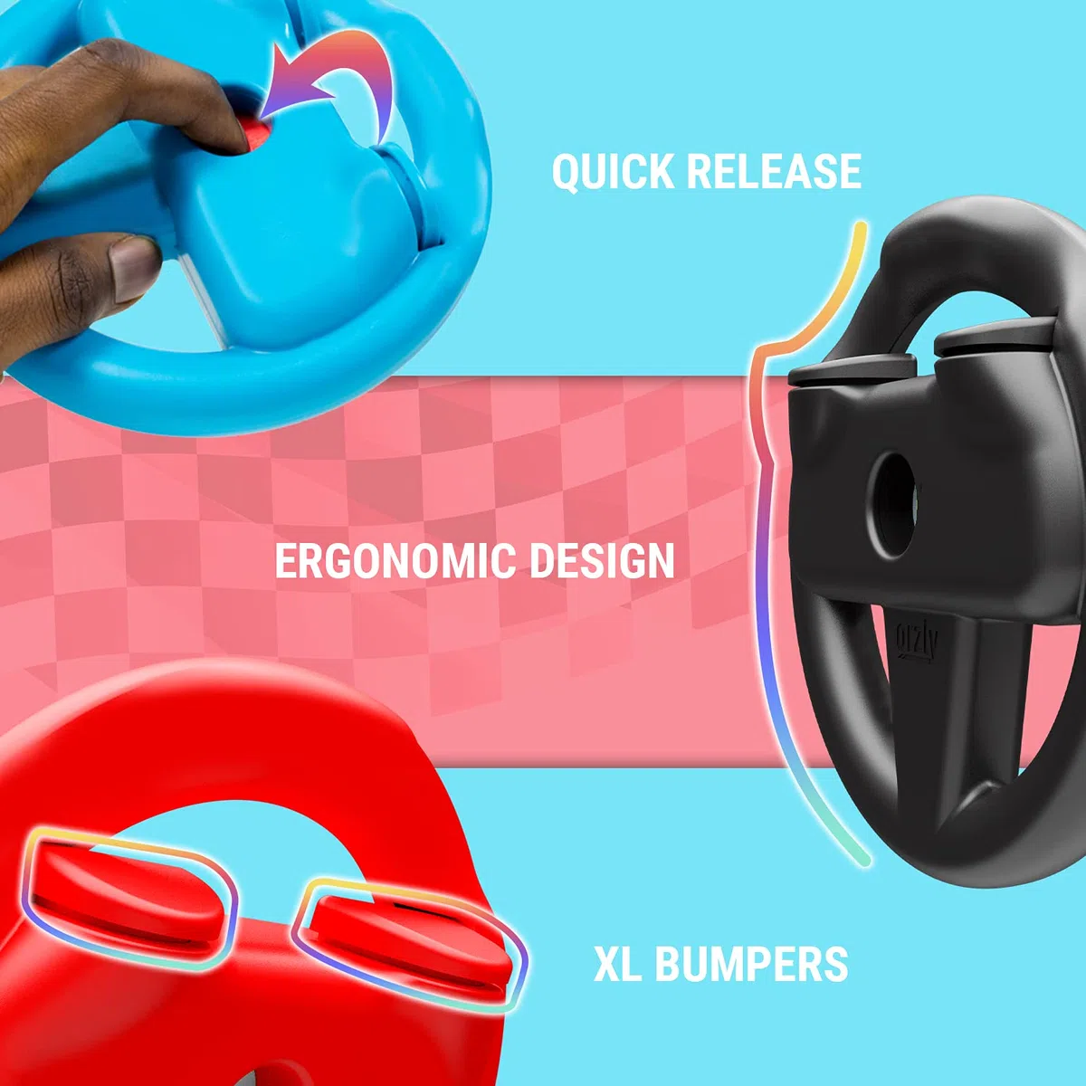 Orzly Volantes 4 en 1 Para Mario Kart Nintendo Switch - Accessorios de Volante para los mandos JoyCon - No Incluye Consola y Joy-Con