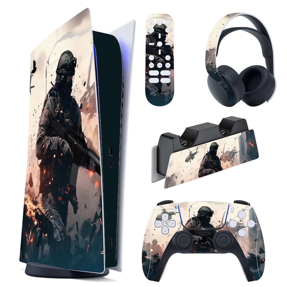 playvital Pegatina Completa para ps5 Edición Digital Calcomanía Vinilo para ps5 Consola&Control&Estación de Recarga&Control Remoto&Audífonos Adhesivo Piel para ps5-Vanguardia Solitaria
