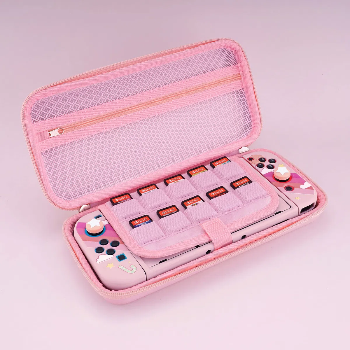 PlayVital Funda de Transporte para Nintendo Switch & OLED - Estuche Portátil con Tapas de Joystick, 10 Ranuras para Juegos, Bolsillo Interior Suave y Forro Protector, Diseño Lindo (Garra de Gato)