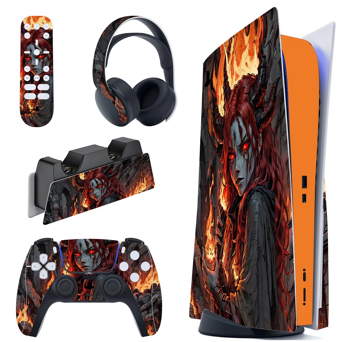 playvital Pegatina Completa para ps5 Edición Normal Calcomanía Vinilo para ps5 Consola&Control&Estación de Recarga&Control Remoto&Audífonos Adhesivo para ps5-Enviado de Llamas