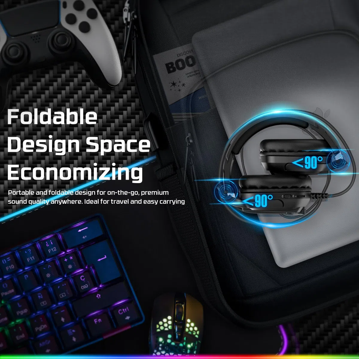 Fachixy FC-200 Cascos Gaming para PS4, PS5, PC, Xbox, Nintendo Switch, Auriculares Gaming para PS5 con micrófono ENC, para Juegos de 3,5 mm con luz RGB (RGB Negro)