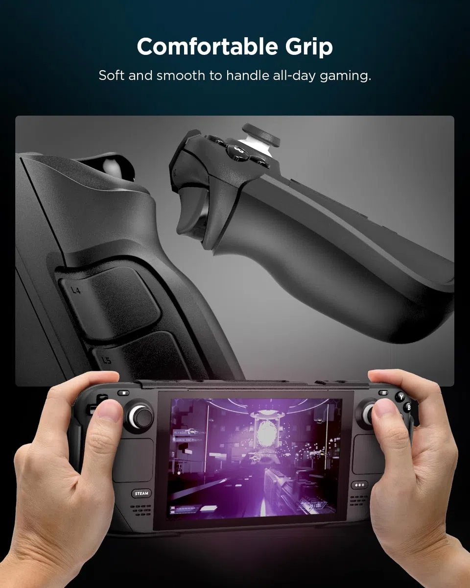Spigen Thin Fit Pro Carcasa Protectora con Soporte Compatible con Steam Deck LCD (2022) Steam Deck OLED (2023) - Negro