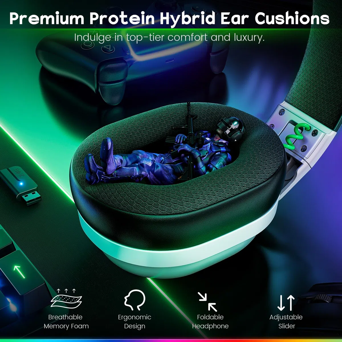 WESEARY WG3 Cascos Gaming Inalambricos, Auriculares Gaming Inalambricos de 2.4G para PS5, PS4, PC, Switch, Sonido Estéreo Auriculares con Microfono, Cascos PS5 con Luz RGB, Duración 50Hr+