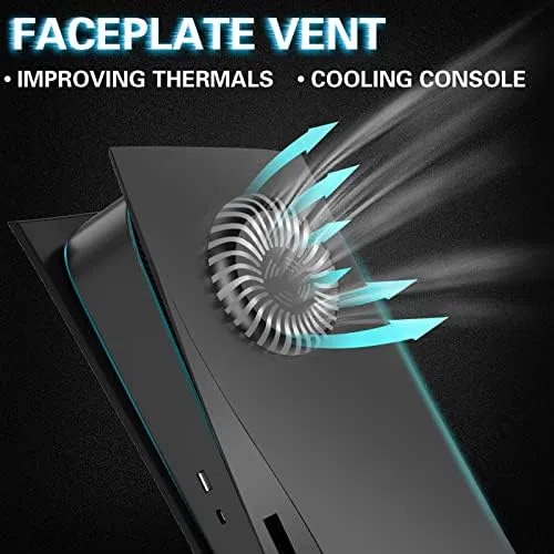 arVin Placas frontales para PS5 con luces LED de ventilación, cubierta de refrigeración de repuesto para disco PS5 antiarañazos, a prueba de polvo con luces RGB, 3 modos de control, 8 colores, más de