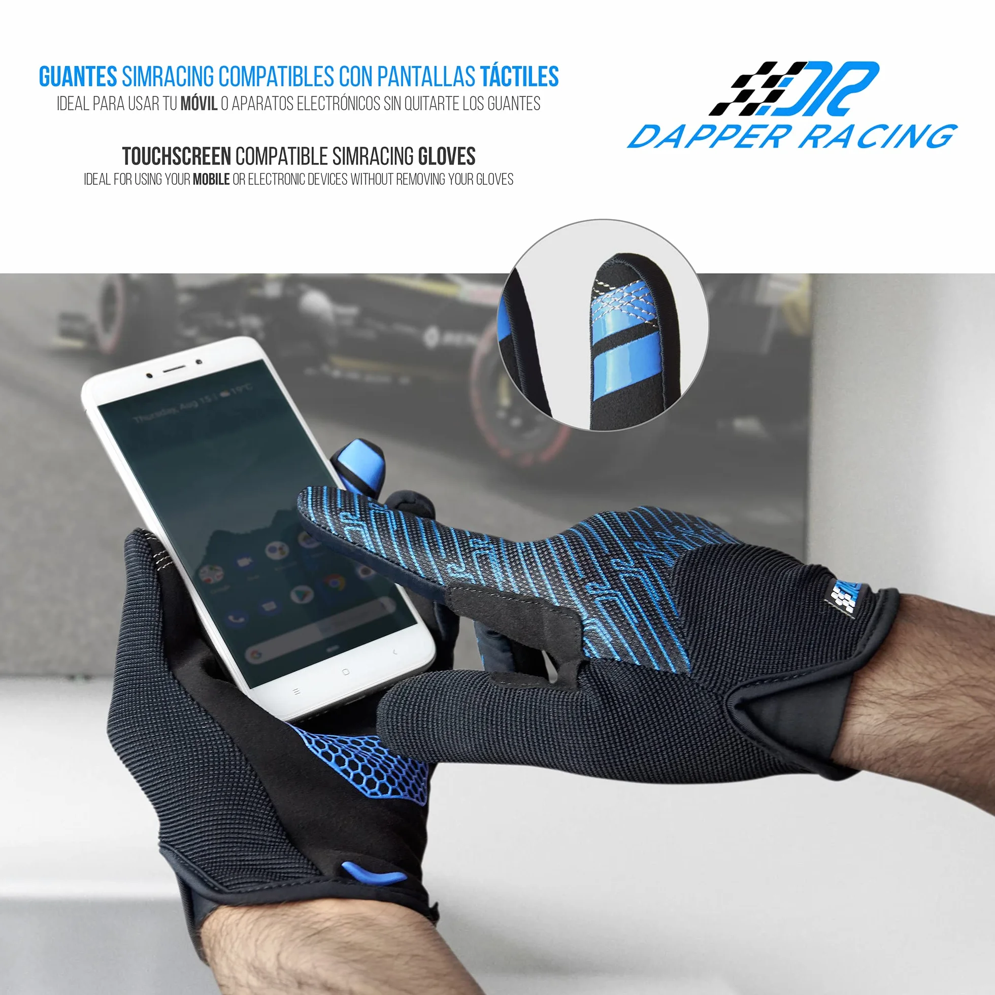 Guantes SIMRACING Aptos para Pantalla táctil | Refuerzo en la Palma | Silicona Antideslizante para Agarre óptimo | Ligeros y Transpirables | Diseñados para Amantes de simuladores