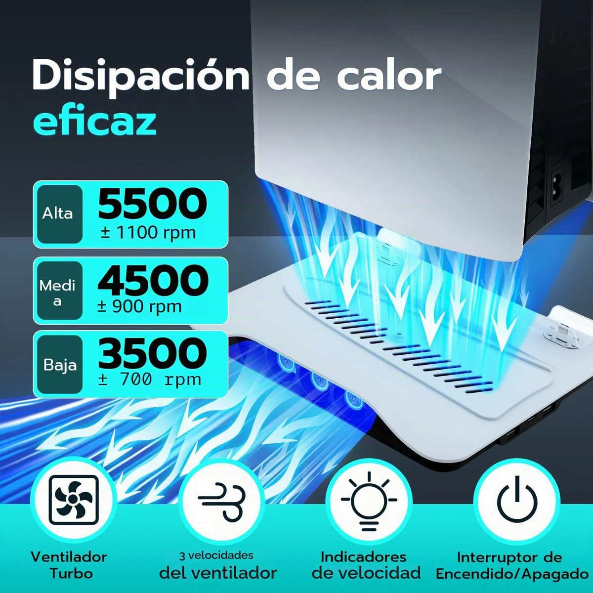 Soporte para PS5 Pro/Slim, luces LED, estación de refrigeración con carga dual