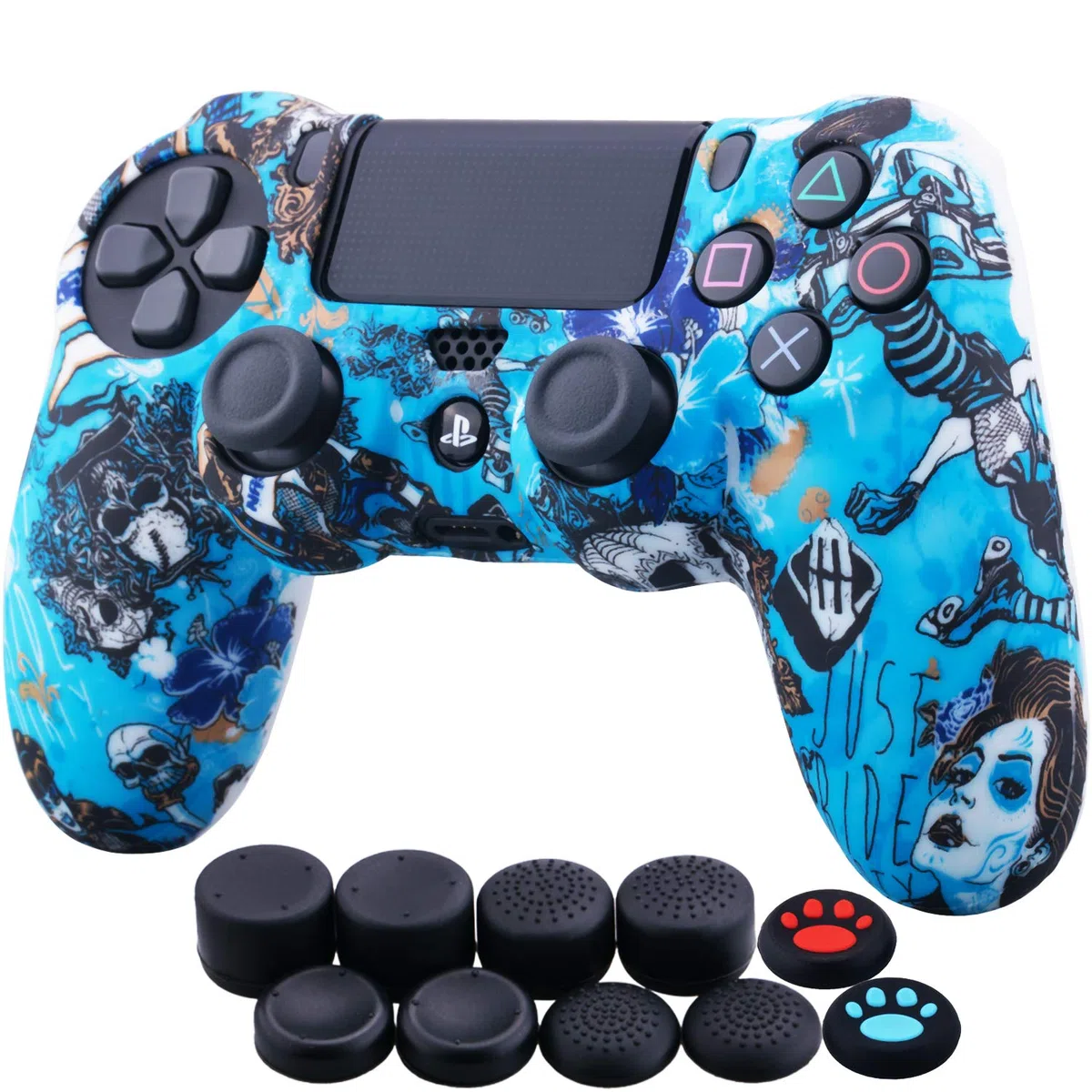 Yorha Water Transfer Printing (Hexe) Funda de Silicona para PS4/Slim/Pro Dualshock 4 mandos x 1 con Accesorios x 10