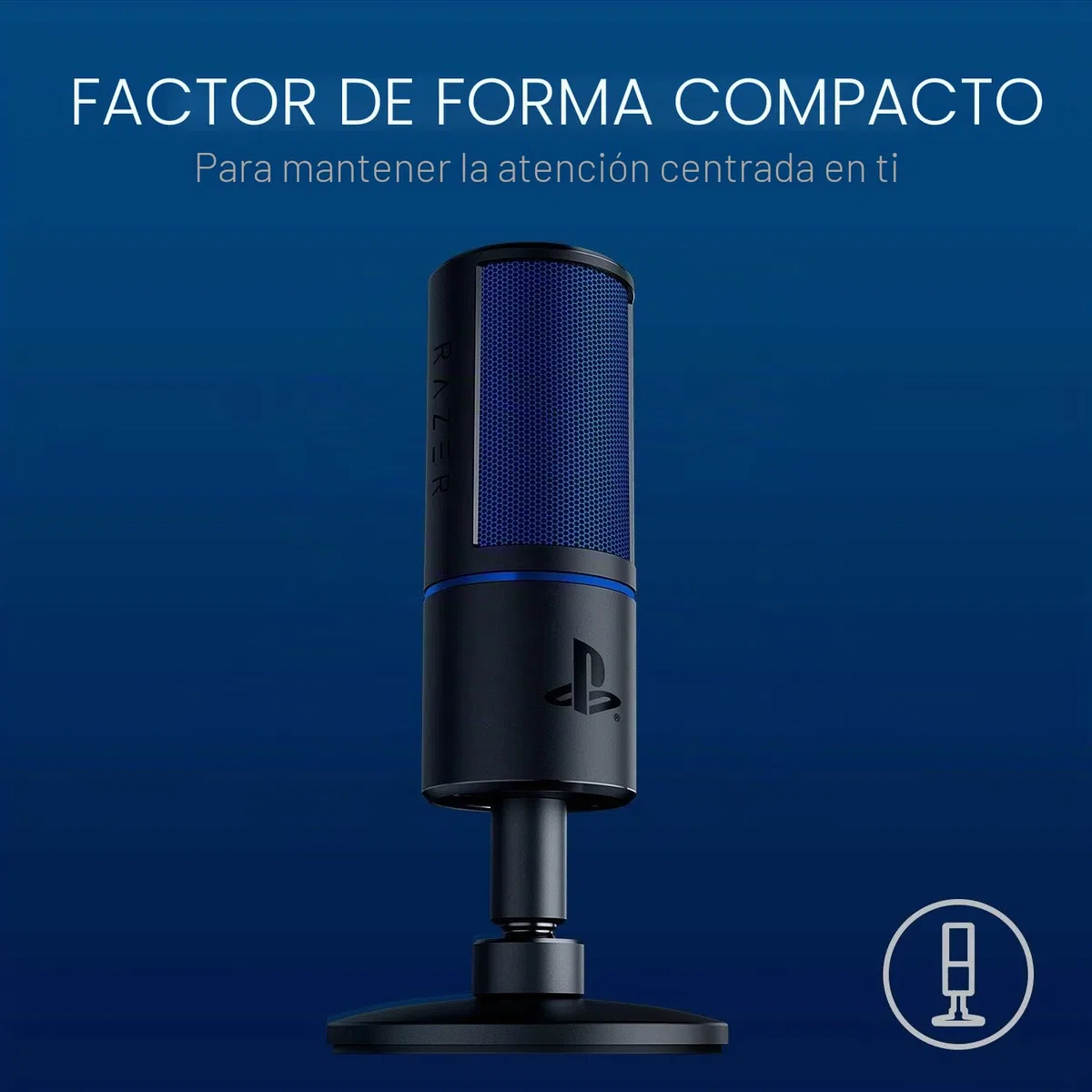 Razer Seiren X para PlayStation - Micrófono de condensador USB para transmisión en PS4 y PS5 (compacto con amortiguador, patrón de grabación supercardioide, botón de silencio) Negro-Azul