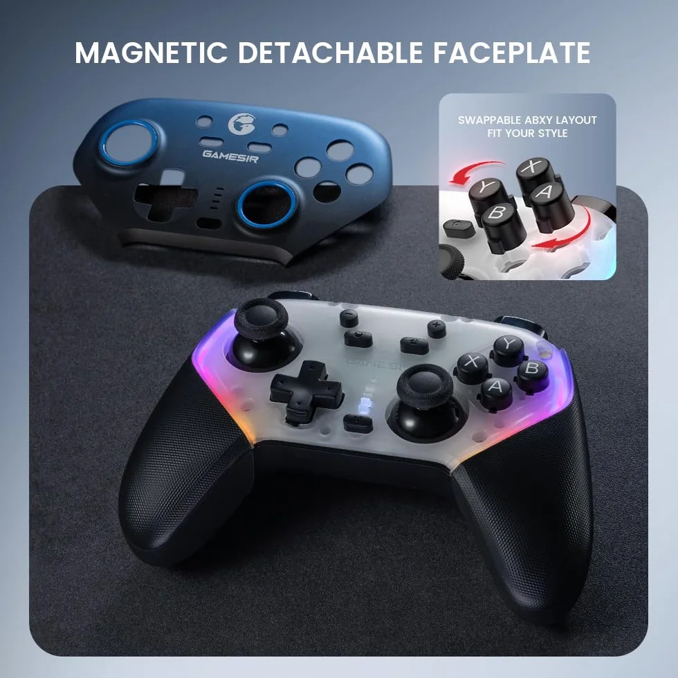 GameSir Super Nova Mando Inalámbrico con Base de Carga – Sticks Hall Effect, Gatillos Ajustables – Switch Gyro, PC, Móvil – Nightfall Blue