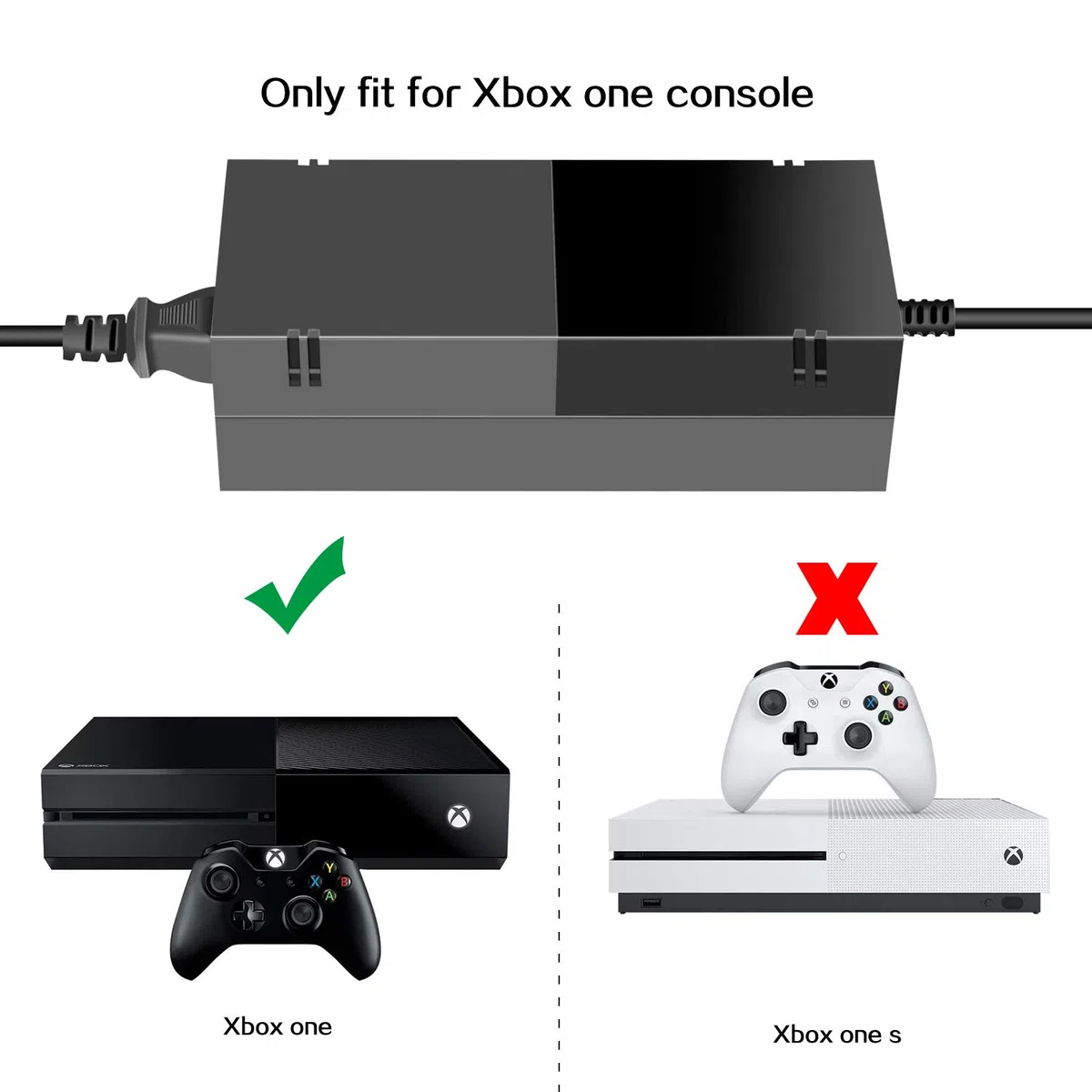 ARyee Cargador Xbox One, Fuente de Alimentación para Xbox One, Adaptador de Corriente AC Cable Cargador de Repuesto, 100-240V para Uso en Todo el Mundo