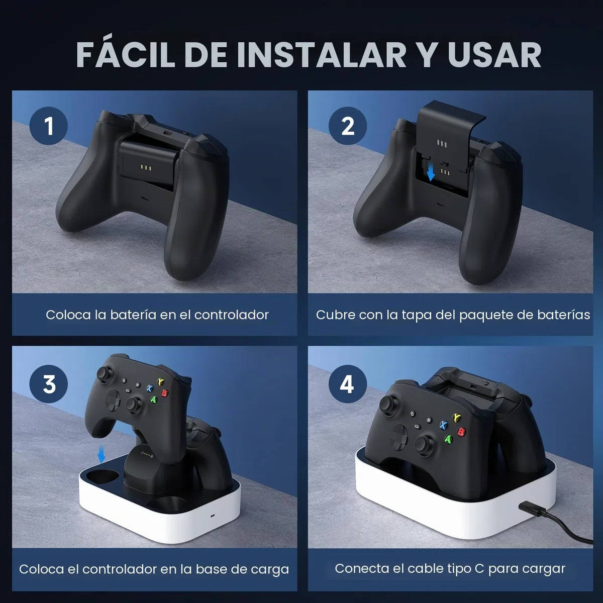 NEWDERY Base de Carga para Mando Xbox, 2 baterías Recargables de 1100 mAh para Xbox One/Series X|S, estación de Carga rápida con 4 Cubiertas de batería, Color Blanco