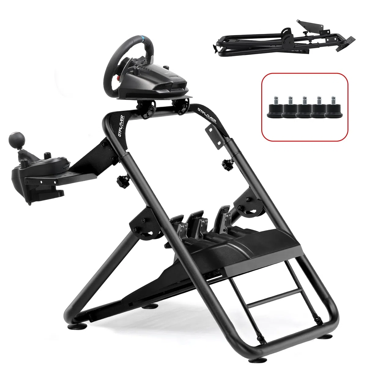 GTPLAYER Soporte Volante Plegable Simulador de Conducci Cockpit Simracing Volante G29 G25 G27 G920,Pedal y soporte ajustables