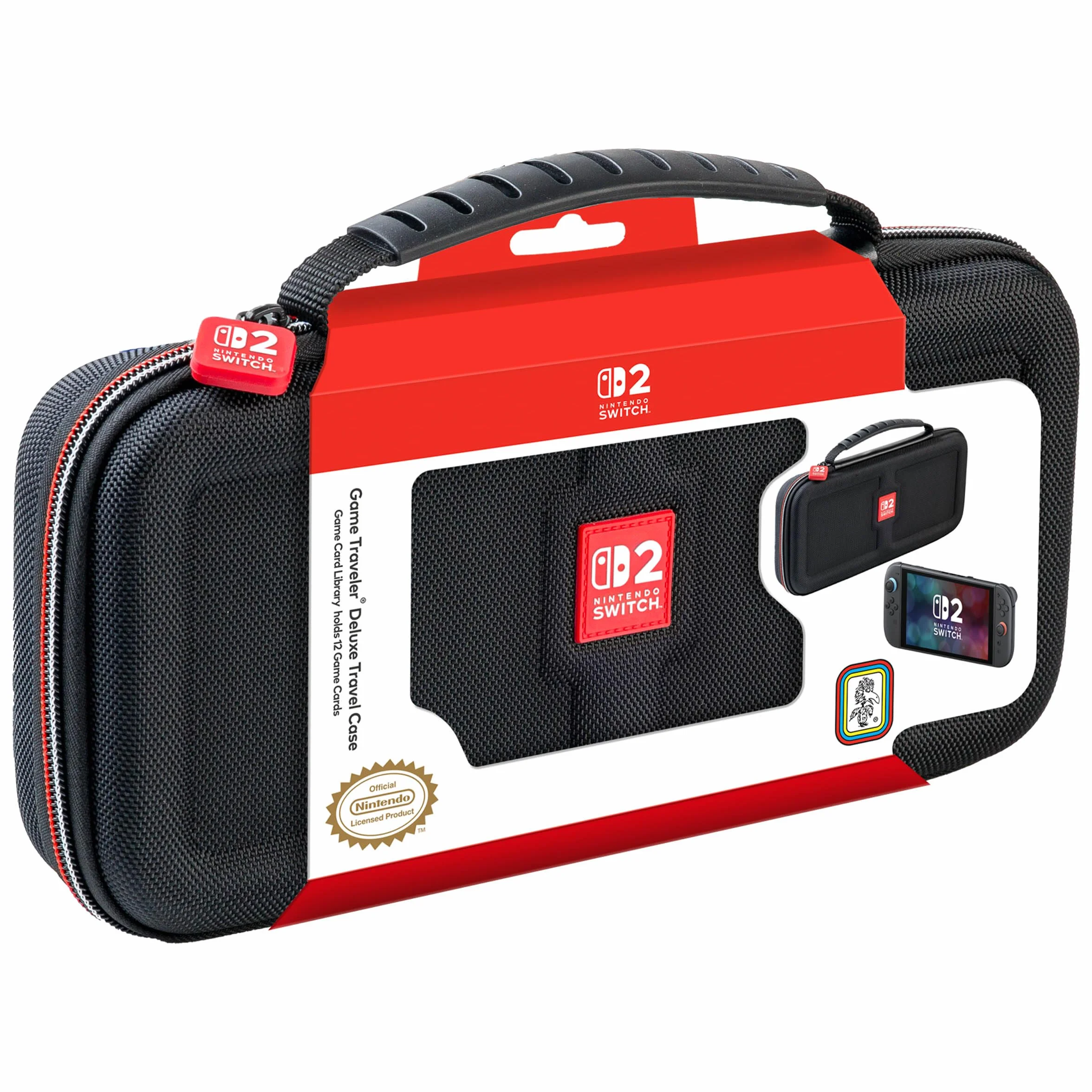Game Traveler RDS Industries - Funda de Lujo para Nintendo Switch 2, OLED y Sistemas de Nintendo Switch. Negro, con Capacidad para 12 Tarjetas de Juego y 2 Fundas para Tarjetas microSD