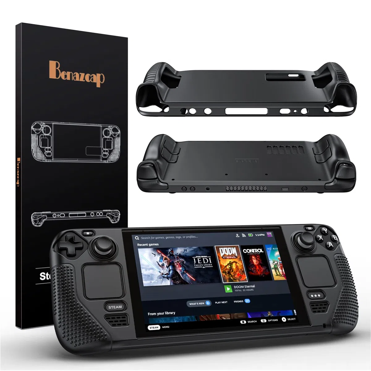 Benazcap Carcasa Antideslizante Antihuellas para la Consola Valve Steam Deck OLED 2023/Steam Deck 2021, Funda Protectora de Silicona Antigolpes, Negra