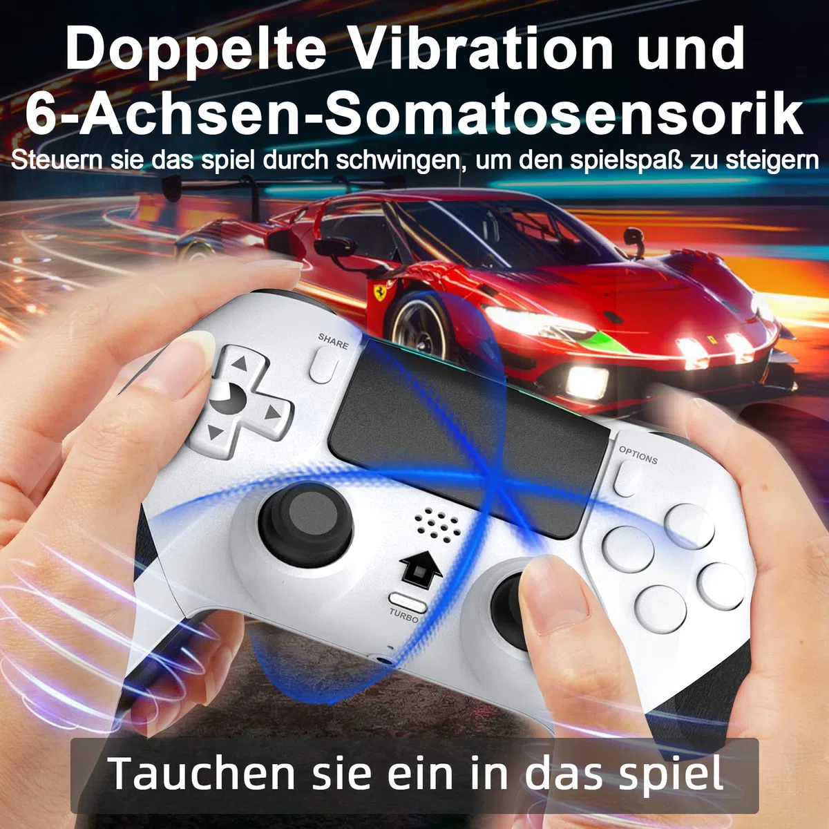 Shiptree Mando para PS-4, Mando Inalámbrico para PS4/Pro/Slim/PC con Doble Vibración, Turbo, Sensor Giroscopio, Panel Táctil, Audio Jack (Blanco)