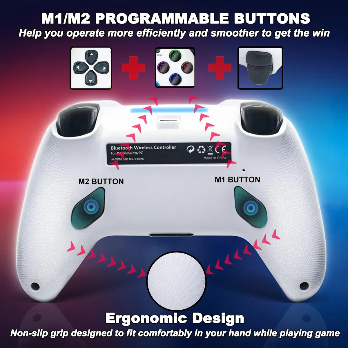 DuLingKer Mando Inalámbrico Compatible con PS4/Pro/Slim, Hall Effect Mando con Hall Joystick/Trigger(Sin Deriva), Vibración, Luz RGB, Audio/Micrófono, Botón M1/M2, Bluetooth Mando Compatible con PS4