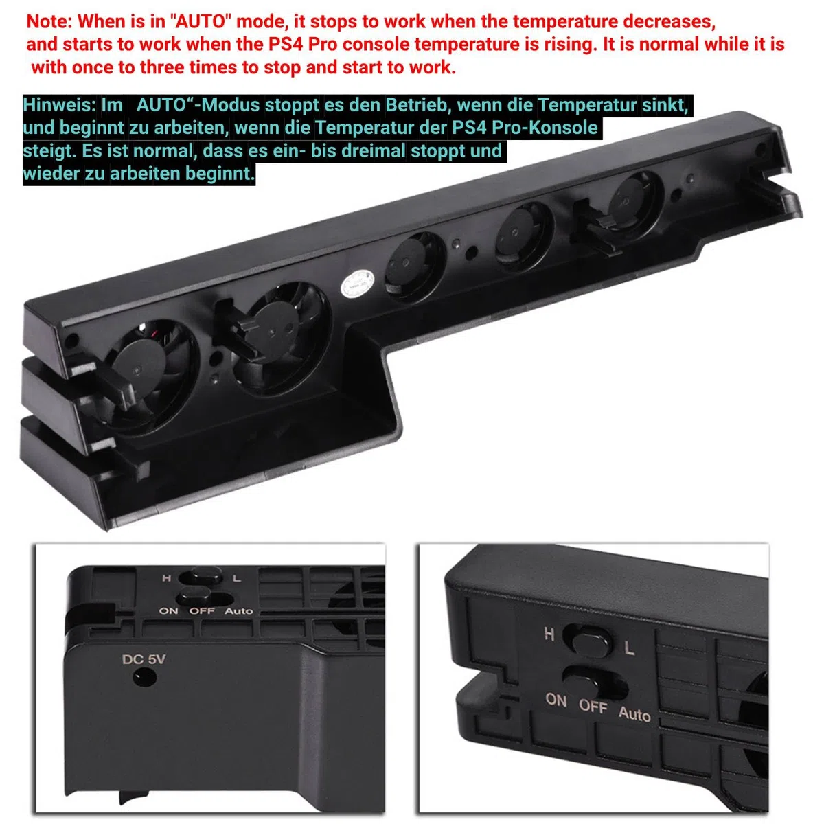 Ventilador para consola PS4 Pro con cable USB a CC, ventilador automático de temperatura constante, 5 ventiladores de refrigeración Super Turbo Control de temperatura Ventilador para Playstation