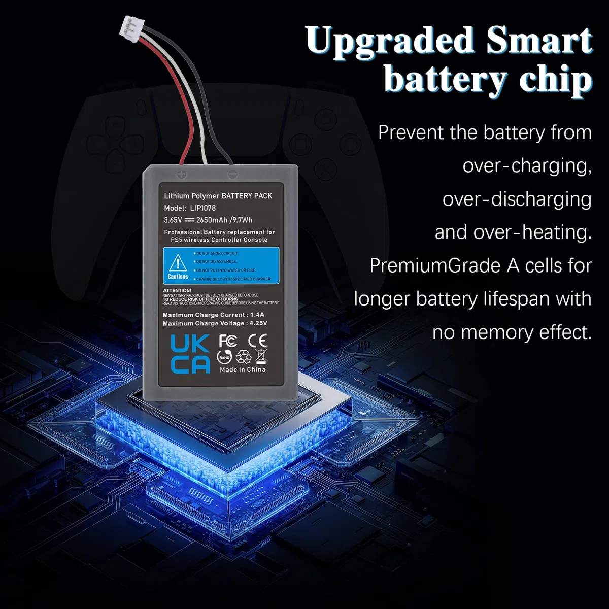 Pickle Power 2 x 2650mAh Batería Mando PS5, Batería LIP1078 para para Sony PlayStation 5 DualSense CFI-ZCT1W Controlador inalámbrico