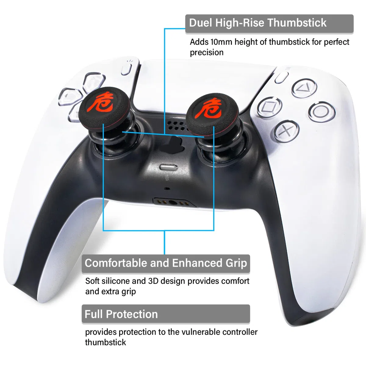 FPS Thumbstick Grip Agarres para el Pulgar Extensor Y Impresión Caucho Silicona Apretón Cubrir 4 para Controlador PS5 Dualsenese y PS4 (Muerto Peligro)
