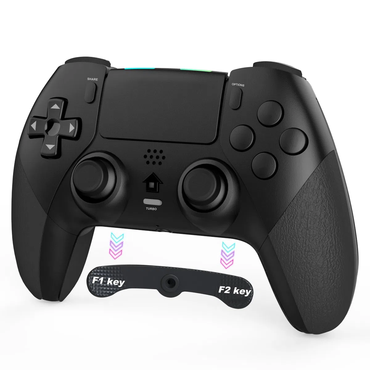 Tefelan Mando para PS4, Game Mando Inalámbrico para P4/Slim/Pro Gamepad Joystick con Turbo, Programable Botón, Dual Vibración, 6 Axis Gyro Sensor, Touch Panel, Audio Jack Speaker-Negro