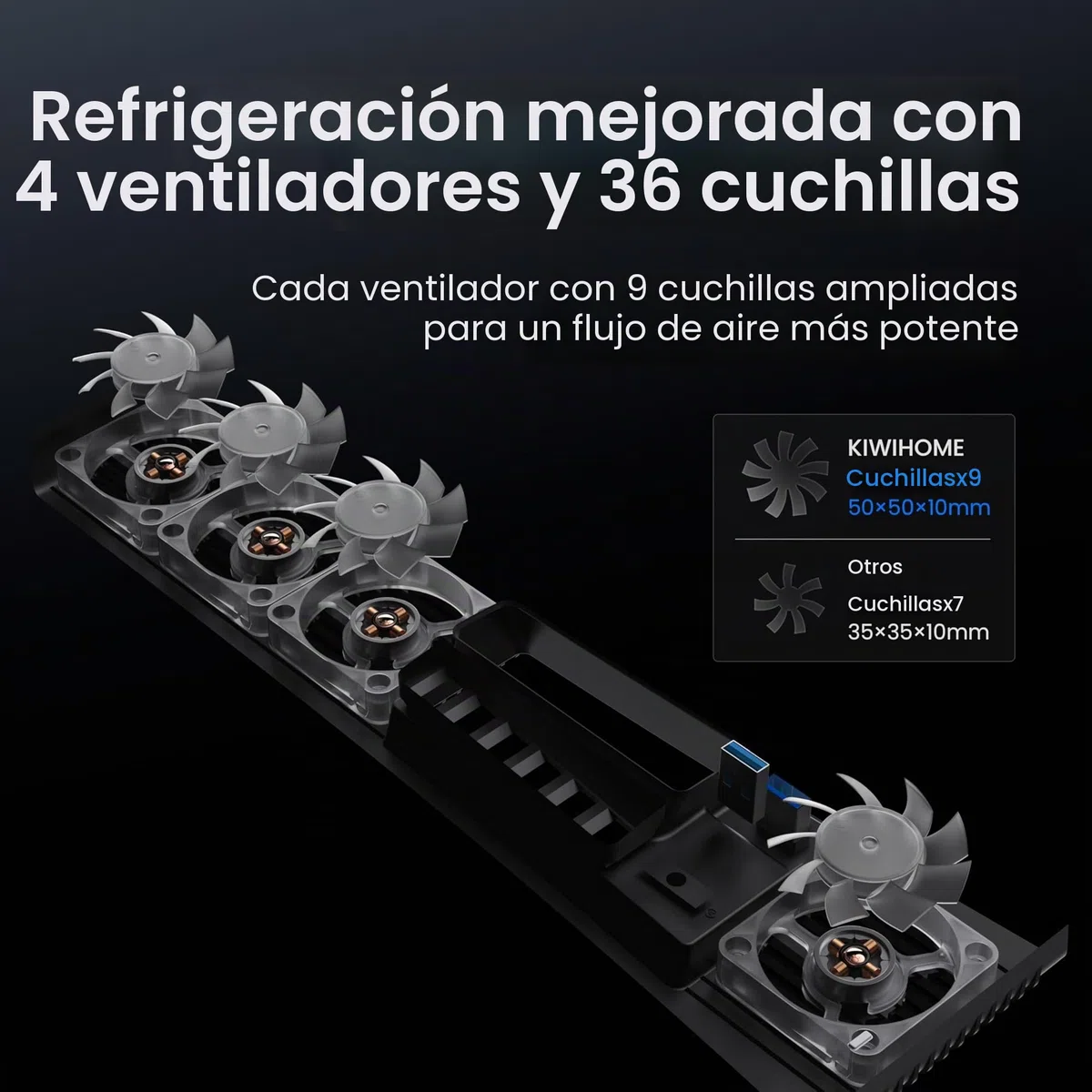 KIWIHOME Ventilador de Enfriamiento Mejorado para PS5 Pro con 4 Ventiladores y 36 Aspas, Enfriamiento más Silencioso con Velocidad Ajustable, Apagado Automático,No para PS5 2020/Versión Slim 2023