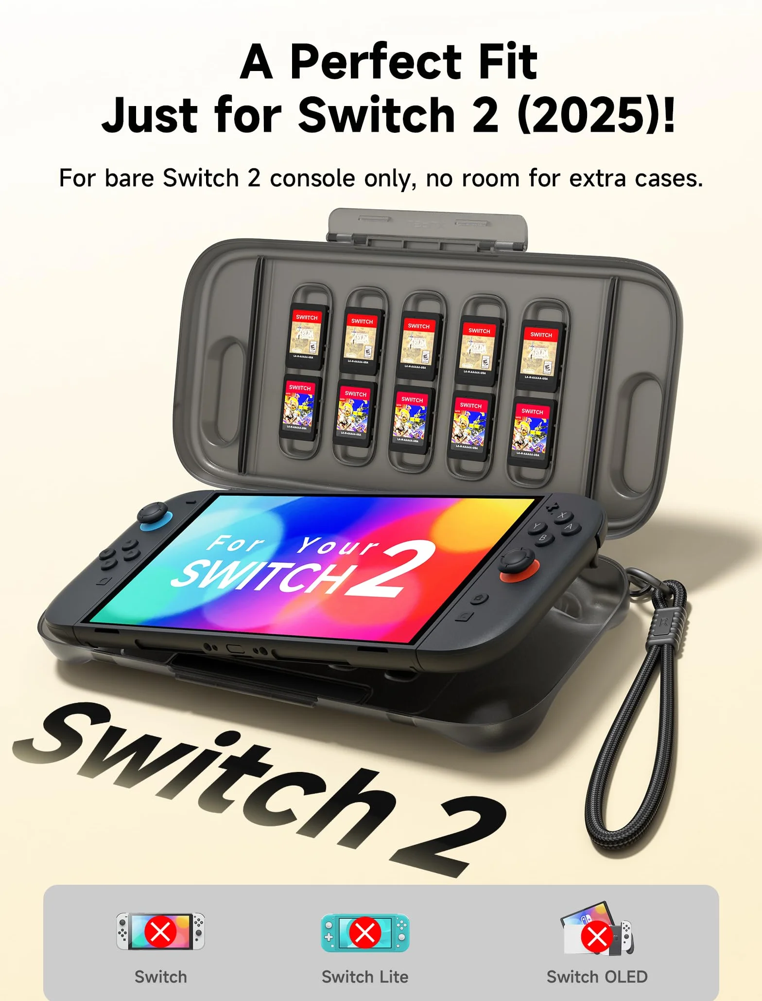 JSAUX Funda Protectora para Nintendo Switch 2 (2025) – Carcasa Dura de PC, Delgada y Portátil, a Prueba de Polvo, Ranura para Tarjetas de Juego, Ideal para Viaje – Translúcido Negro (PC0116)