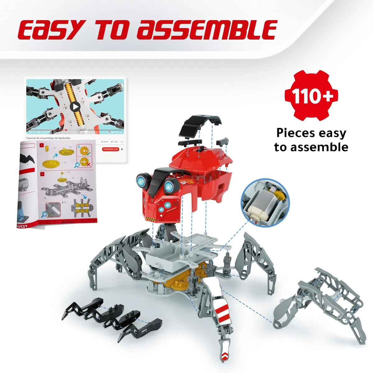 Xtrem Bots Spider BOT - Robotica para Niños Araña | Kit Robotica +7 Años | Robot Juguete 110 Piezas | Juguetes Niños | Robot | Fácil De Montar
