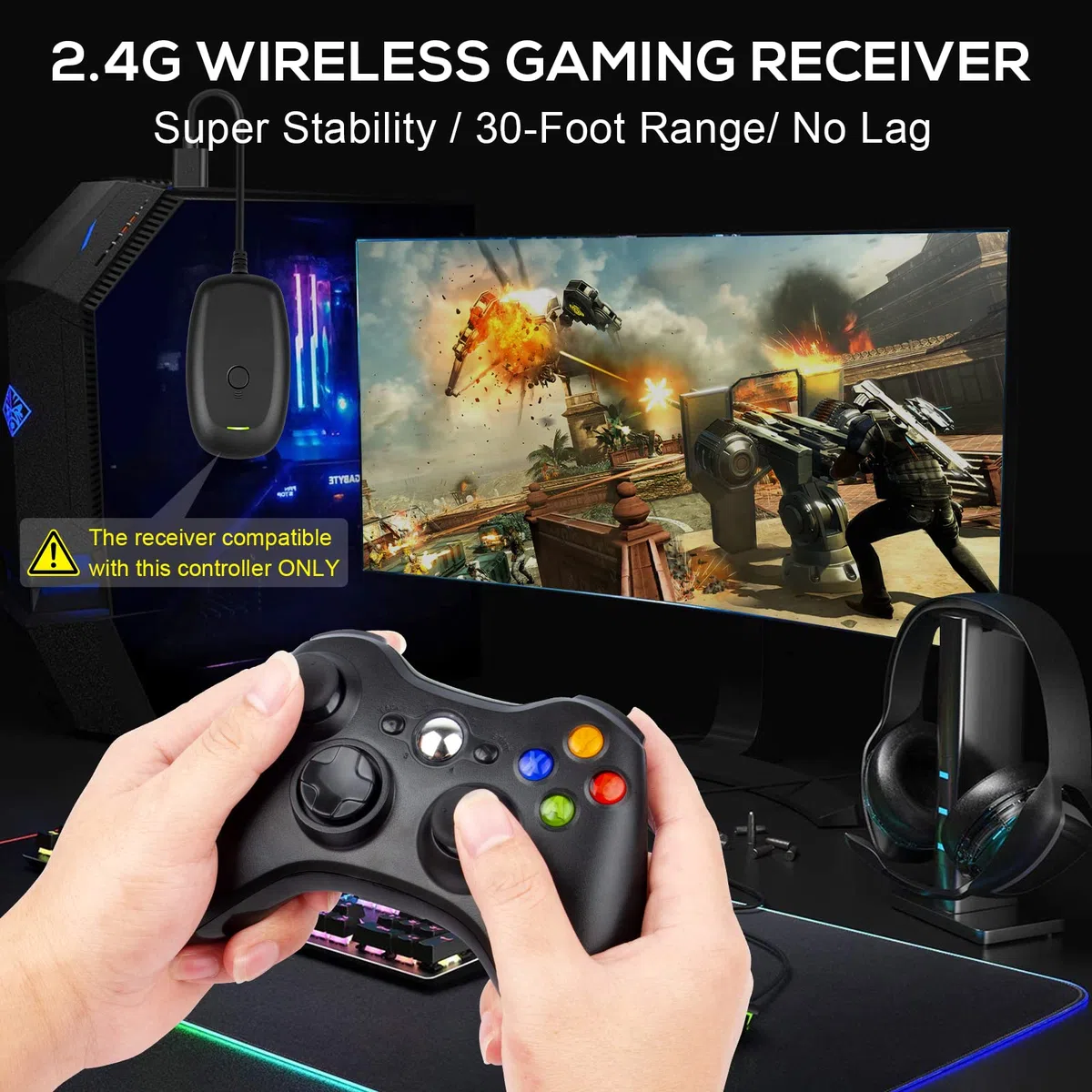 Labtec Mando Inalámbrico para Xbox 360, Mando de Juego Inalámbrico 2.4GHZ para Consola Xbox 360 & Slim y PC Windows XP/7/8/10/11 (Negro)