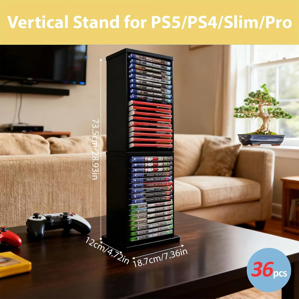 Torre de Almacenamiento de Juegos PS5,Almacena 36 Discos de Juegos de CD,Soporte Universal para Juegos,Vertical & Horizontal Estantería Discos,Accesorio Juego