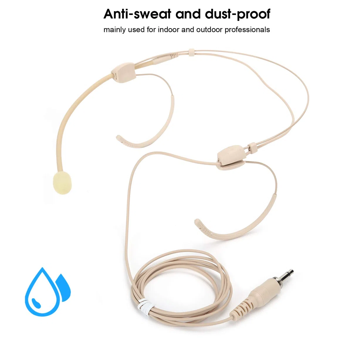 Micrófono de diadema de 3.5 mm, mini micrófono de condensador colgante binaural portátil, micrófono de diadema para transmisor de petaca para escenario, iglesia, Leturer - Beige