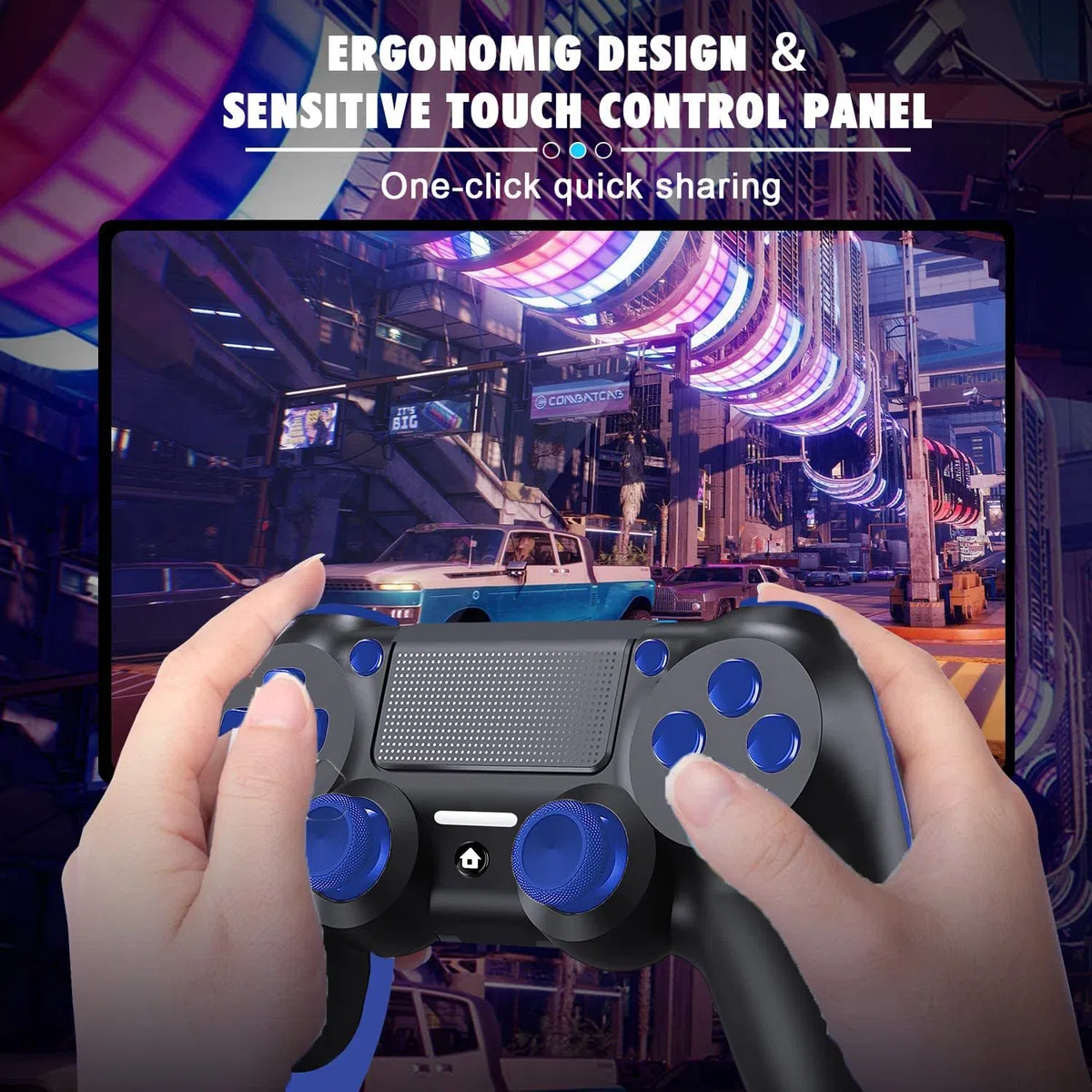 Mando Inalámbrico para PS4, Mando para PS4, con clavija de audio, Vibración y Seis Ejes, Panel Táctil, Mando para PS4/Slim/Pro/PC