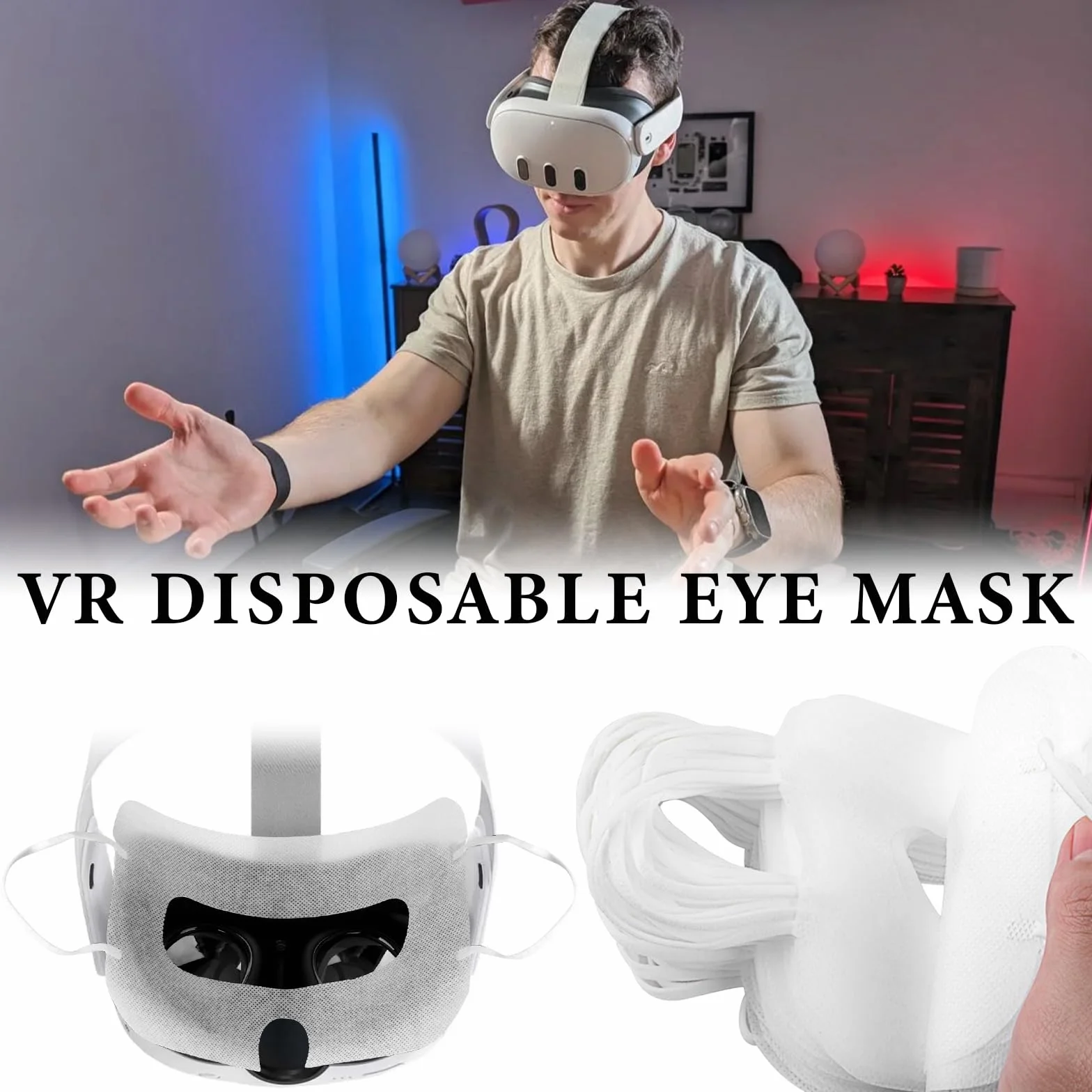 Geekria 100 Piezas VR máscara Facial desechable, Protector desechable para Oculus Quest VR, previene los Ojos (Blanco)