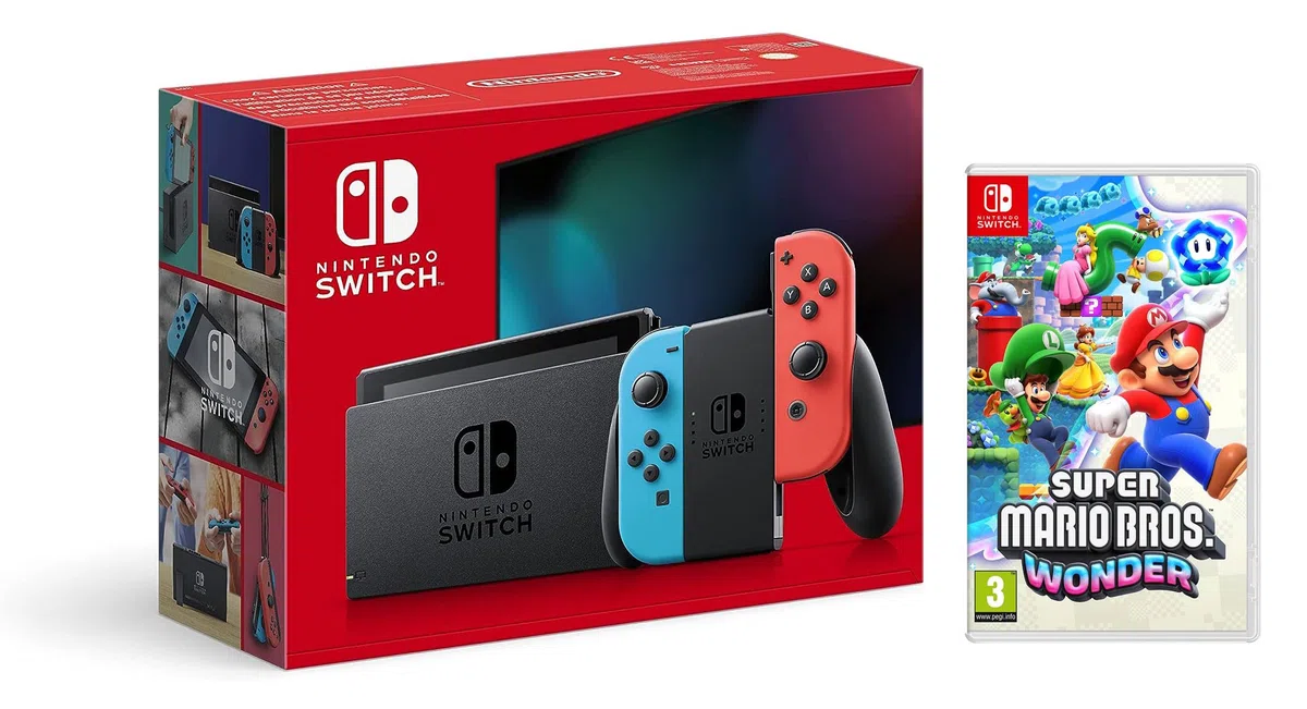 Consola Nintendo Switch - Color Azul Neón/Rojo Neón + Super Mario Bros. Wonder
