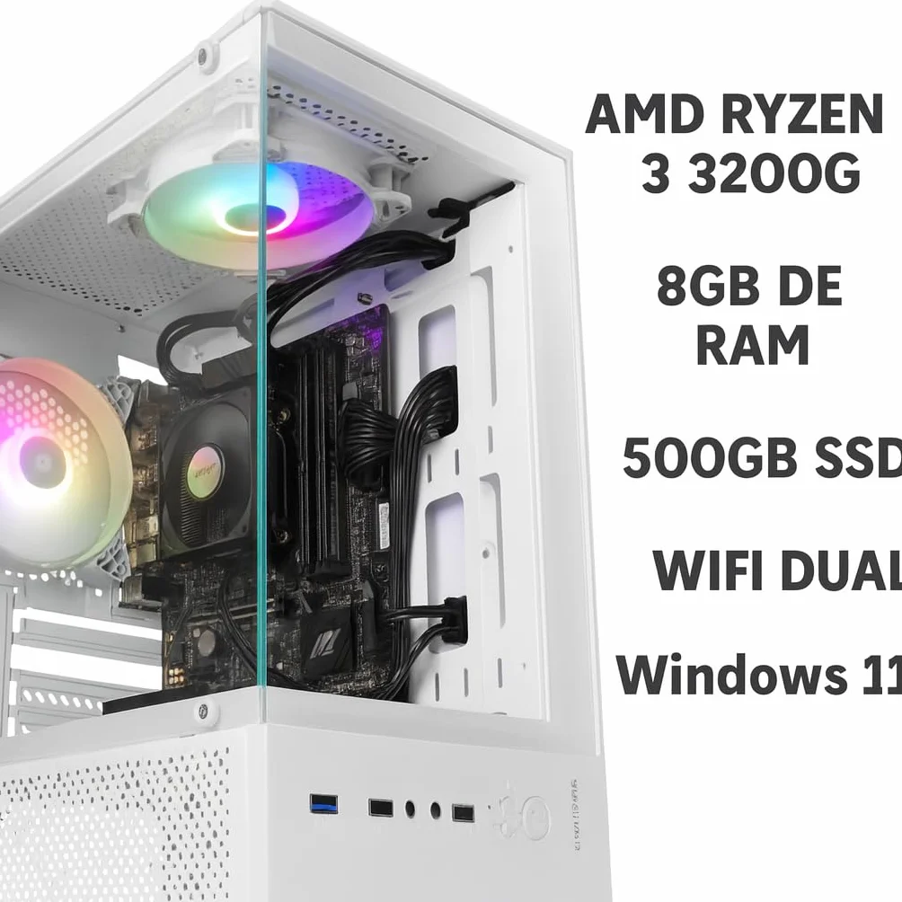 PC’S Gaming Ordenador PC Gaming Sobremesa Gamer CPU Ryzen 3 4/4N x 4,0 GHz, T. Gráfica AMD Vega 8, SSD HDD 500GB, Ram 8 GB + WiFi de Regalo. pc Gamer, pc Gaming, Ordenador para Juegos Windows 11