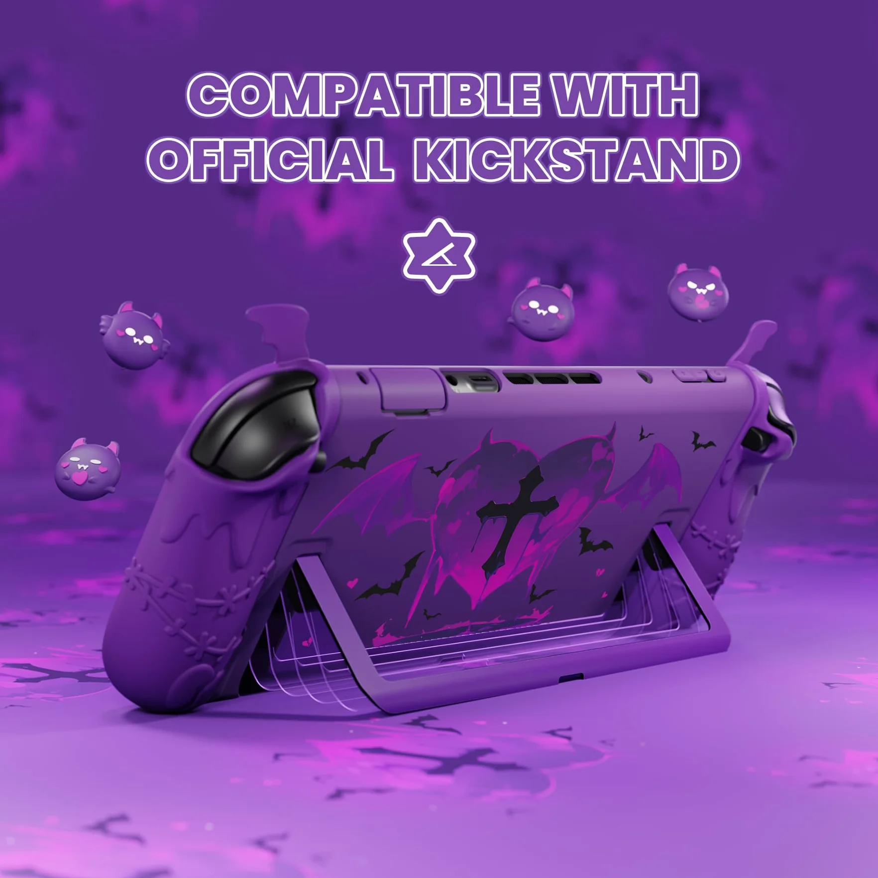 PlayVital Funda Protectora para Nintendo Switch 2, Agarre de Silicona Antideslizante & Carcasa Rígida Compatible con Dock, con Tapas para Joystick y Pegatina - Diseño Gótico (Violeta)