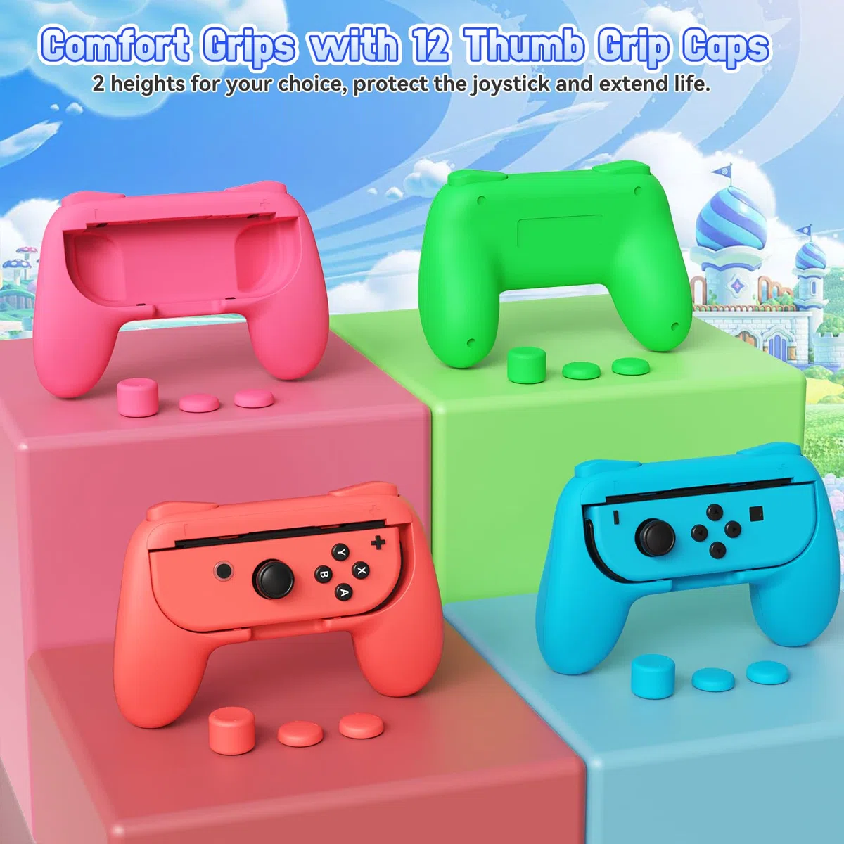 FASTSNAIL Juego de 4 empuñaduras compatibles con Nintendo Switch para Joy Con, controlador de agarre resistente al desgaste para Joy con y modelo OLED con agarre de 12 pulgares