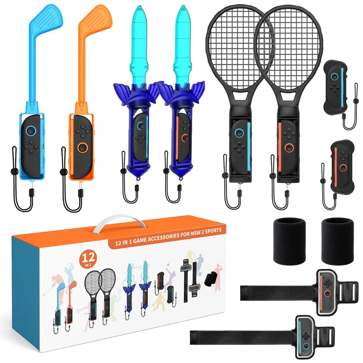 LONGYI Switch 2 Juego de Accesorios Deportivos para Switch 2 12 en 1 Paquete de Accesorios Deportivos para JoyCon, Fiesta Familiar Paquete de Accesorios de Juegos Deportivos