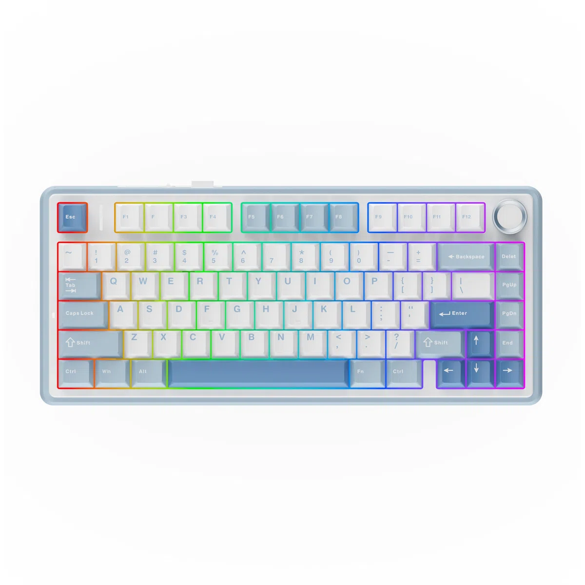 EPOMAKER x Aula F75 75% Gasket Teclado Mecánico, inalámbrico/Bluetooth/USB-C, fon Cinco Capas de Pads, Perilla, RGB, batería, NKRO (Sea Salt Blue, LEOBOG Reaper Switch)