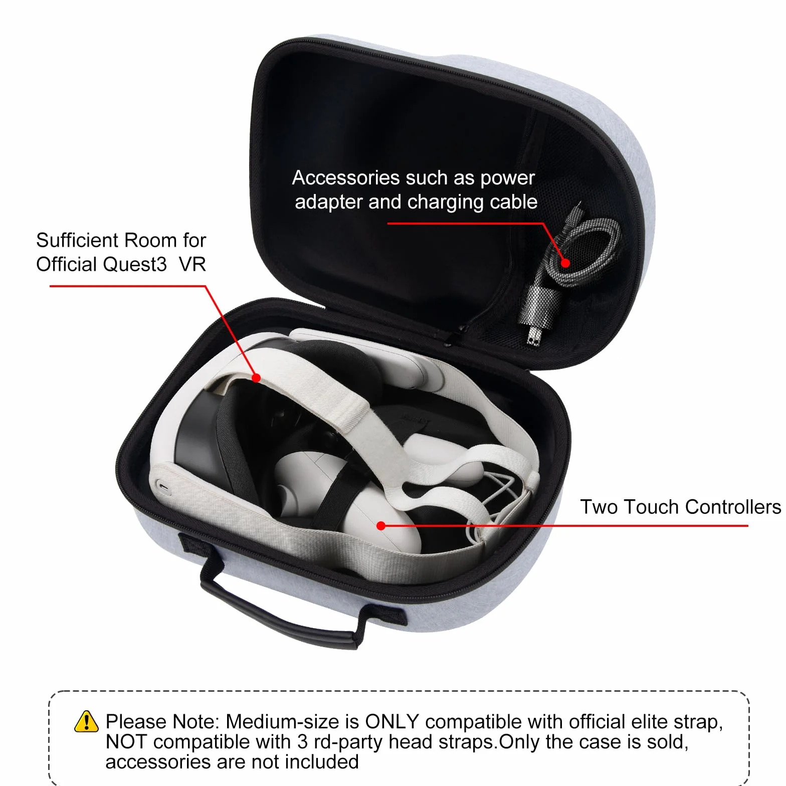 Funda para Meta Quest 3, funda de transporte de viaje para Meta Quest 3, protección contra golpes, bolsa de almacenamiento compatible con la mayoría de correas de realidad virtual en el mercado, gris,