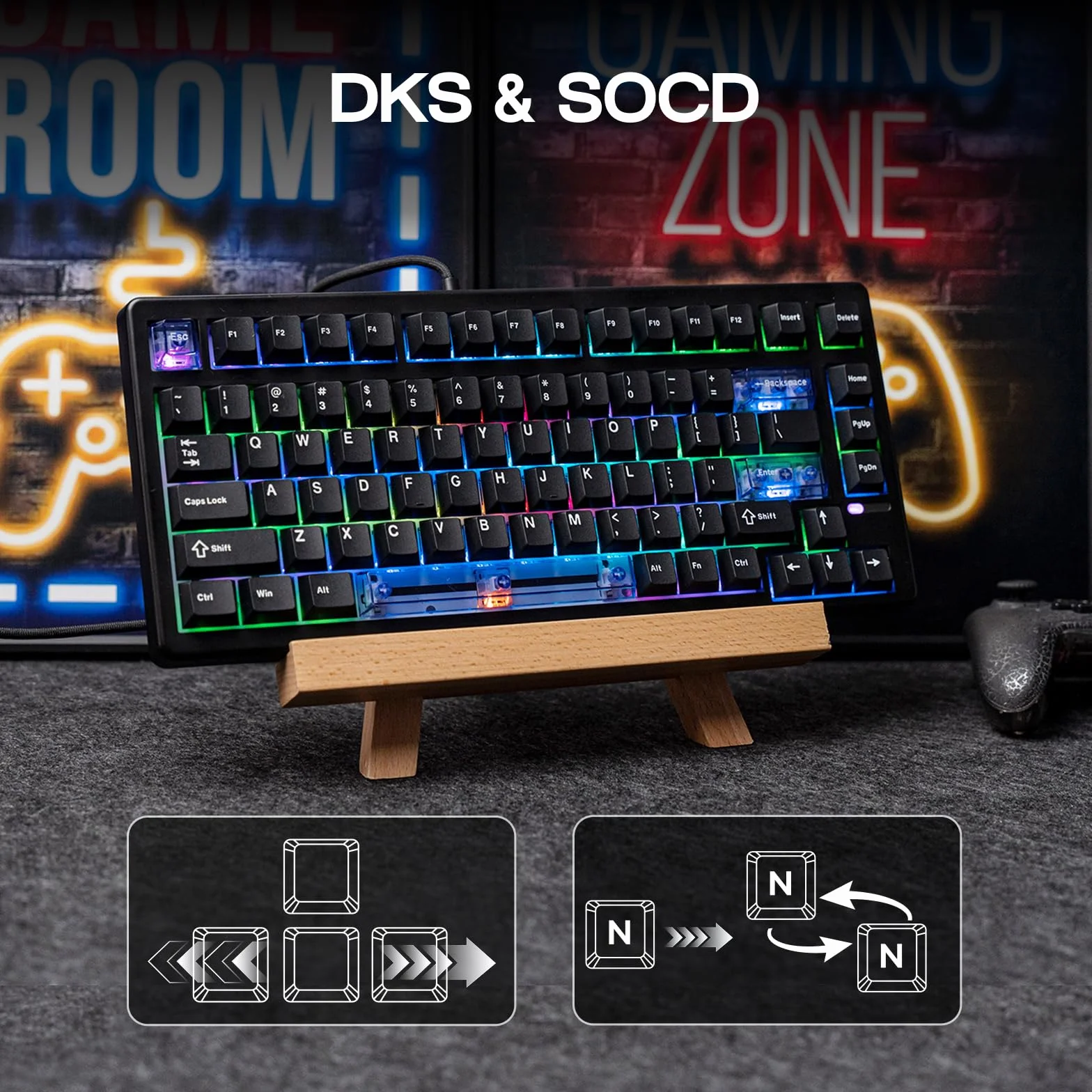 EPOMAKER HE80 Teclado para Juegos con Hall Effect, Sondeo de 8000Hz y Escaneo de 32K,Gasket Suave,DKS,SOCD, RGB,Hot-Swappable,Teclado Mecánico con Cable para PC y Mac (Negro, Magnetic Linear Switch)