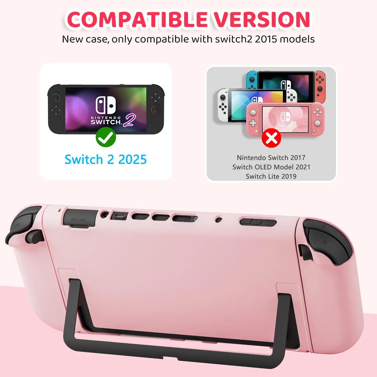 FANPL Paquete de funda rosa para Nintendo Switch 2 (2025) accesorios, funda rígida portátil con piel protectora, protector de pantalla, 2 agarres para el pulgar