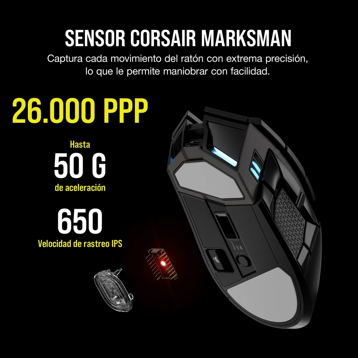 Corsair DARKSTAR Ratón Inalámbrico RGB para Juegos MMO - 26.000 PPP - 15 Botones Programables - Batería hasta 80 Horas - Compatible con iCUE - PC, PS5, PS4, Xbox - Negro