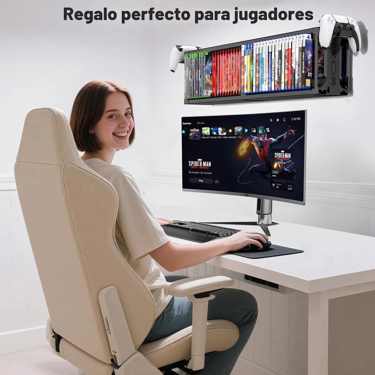 Torre de Almacenamiento de Videojuegos con Soporte para Mando, Soporte Juego para NS 2/PS5/PS4/Xbox, Organizador de Videojuegos para 40 Discos, Vertical & Horizontal Estantería Discos, Accesorio juego