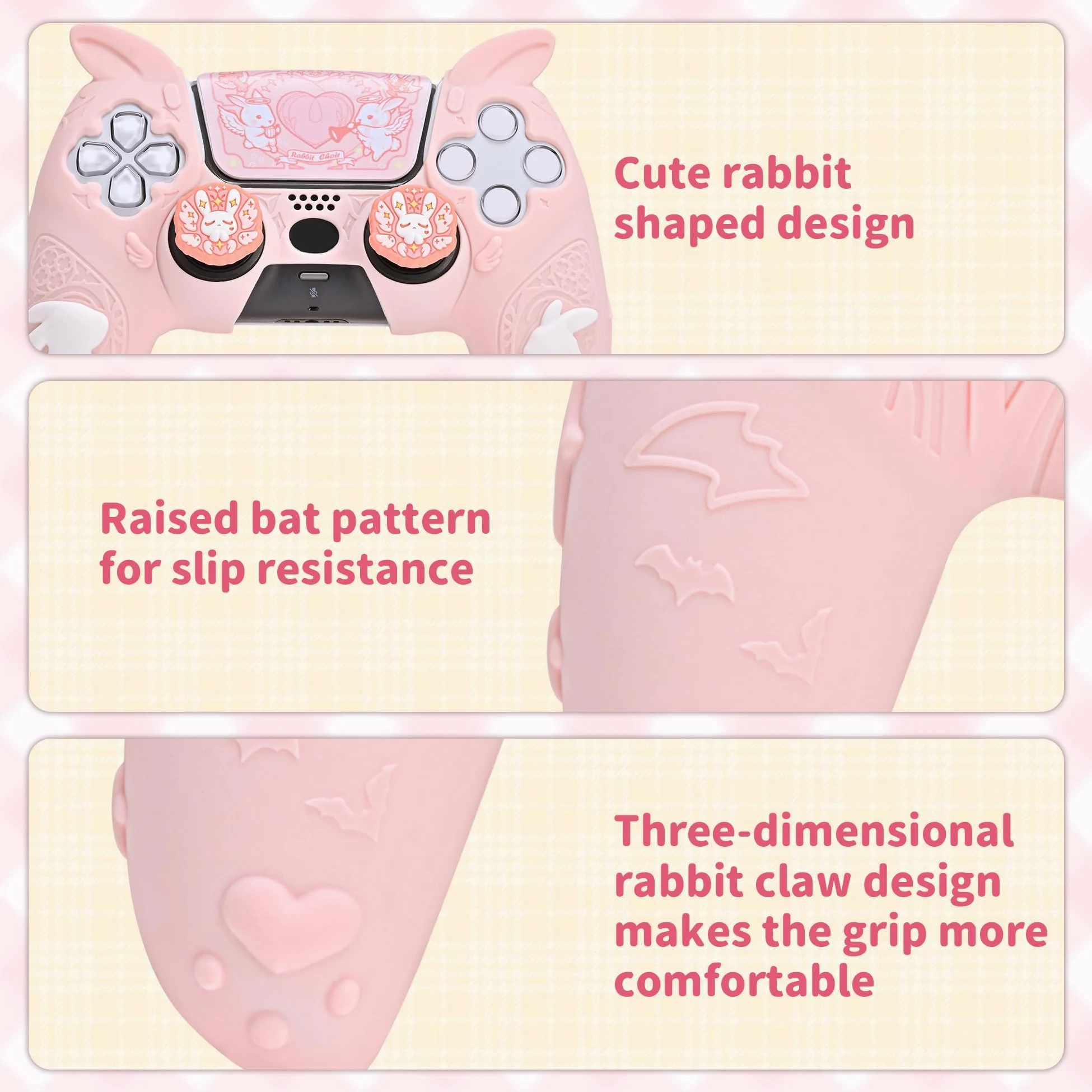 GeekShare Funda Protectora de Silicona Suave para Mando inalámbrico PS5 con 2 empuñaduras para Pulgar y 1 Pegatina - Conejo gótico