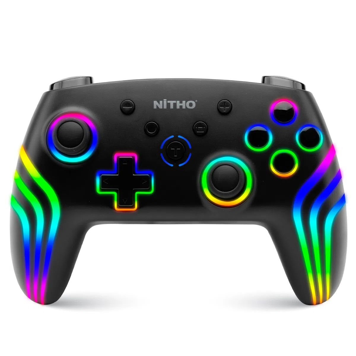 NITHO NEXUS DARK OPS Mando Inalámbrico Compatible con Switch/Switch 2/PC/Android/iOS, Gamepad con Giroscopio de 6 Ejes, Luz LED RGB, Vibración Dual, Turbo, Joystick con Diseño Ergonómico - Negro